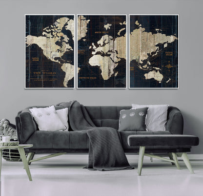 Push Pin World Map Canvas Print – Framed Wall Art for Couples to Track Their Travels – Anniversary Gift or Home Adventure Decor