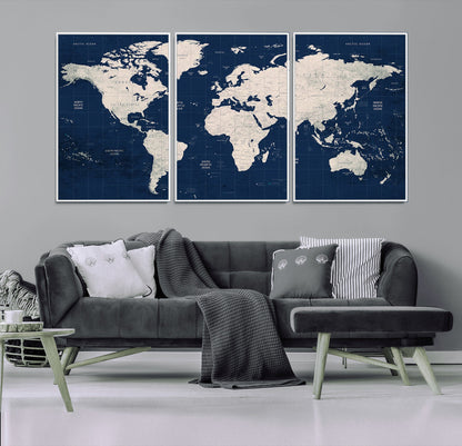 Push Pin World Map Canvas Print – Framed Wall Art for Couples to Track Their Travels – Anniversary Gift or Home Adventure Decor