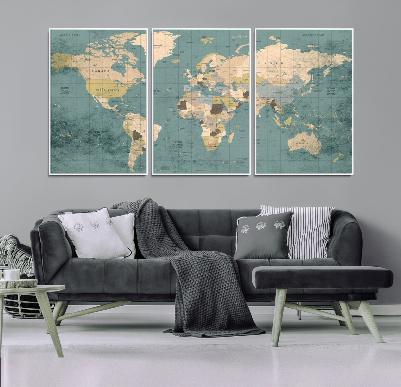 Classic World Map Wall Art Canvas Print, Framed Retro Map Art Picture Print, Vintage Atlas Perfect Rustic Explorer Decor Artwork