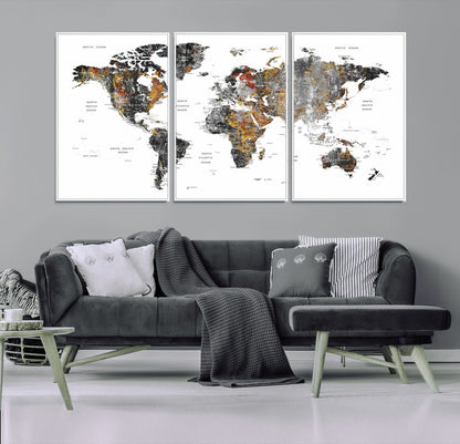 Push Pin World Map Canvas Print – Framed Wall Art for Couples to Track Their Travels – Anniversary Gift or Home Adventure Decor