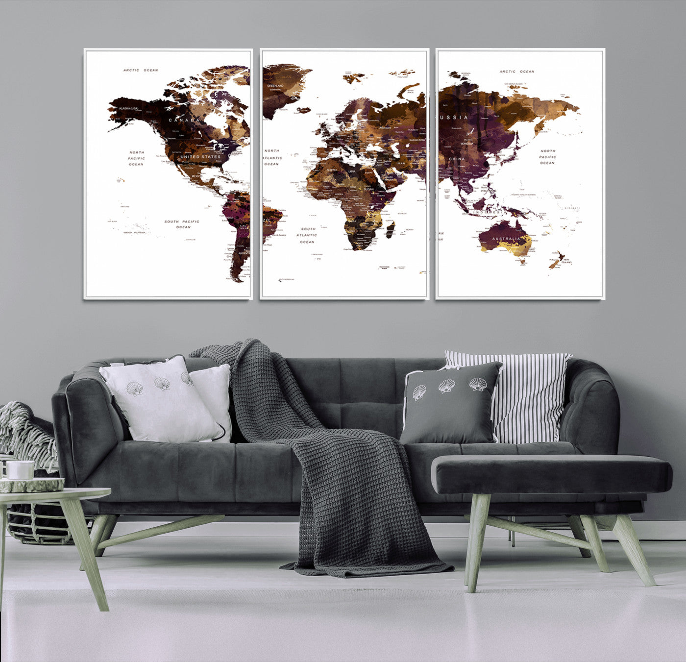Push Pin World Map Canvas Print – Framed Wall Art for Couples to Track Their Travels – Anniversary Gift or Home Adventure Decor