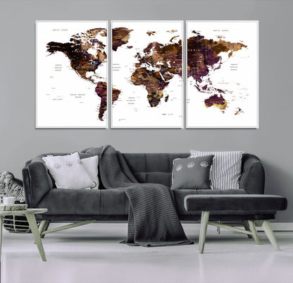 Push Pin World Map Canvas Print – Framed Wall Art for Couples to Track Their Travels – Anniversary Gift or Home Adventure Decor