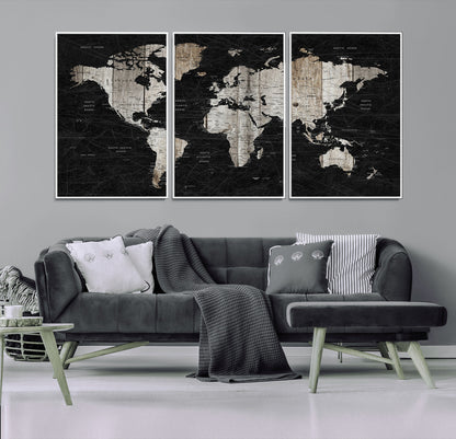 Push Pin World Map Canvas Print – Framed Wall Art for Couples to Track Their Travels – Anniversary Gift or Home Adventure Decor