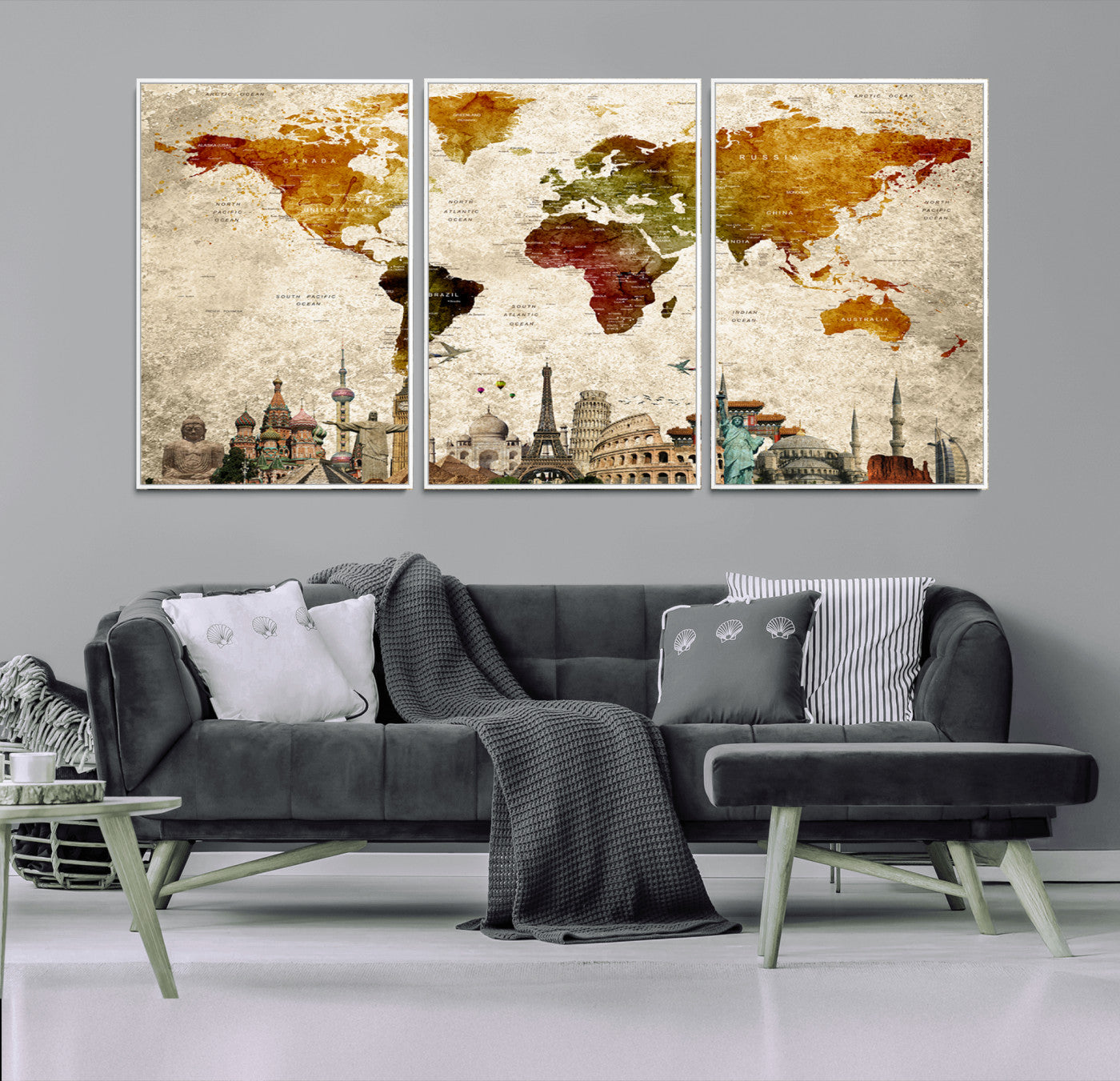 Push Pin World Map Canvas Print – Framed Wall Art for Couples to Track Their Travels – Anniversary Gift or Home Adventure Decor