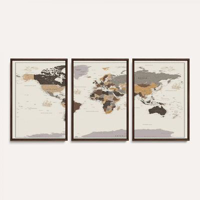 58777746-MGV-CV-36X24 - Custom Beige Modern Push Pin World Map Canvas Print, Places Visited Tracker, Bedroom and Study Decor