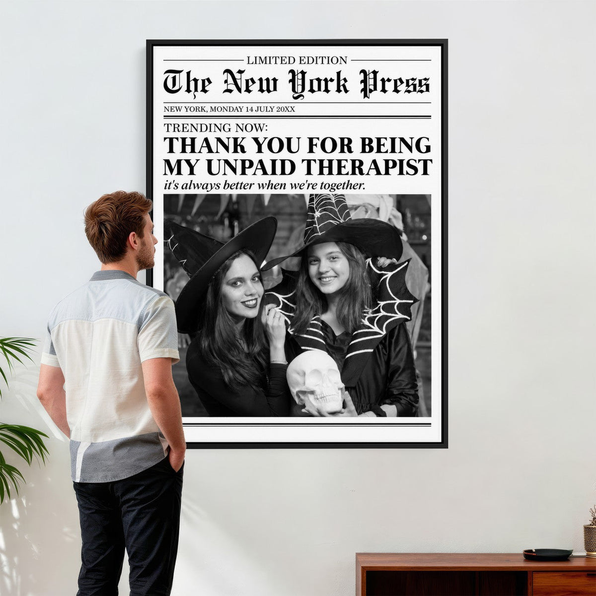 Funny Best Friend Newspaper Wall Art Print, Witch Halloween Decor