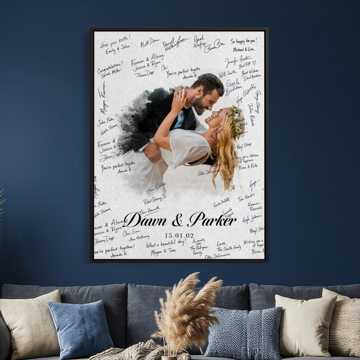 38010783-MGV-CV-24X36 - Wedding Guest Book Alternative Wall Art Canvas Print, Personalized Couple Photo Guestbook