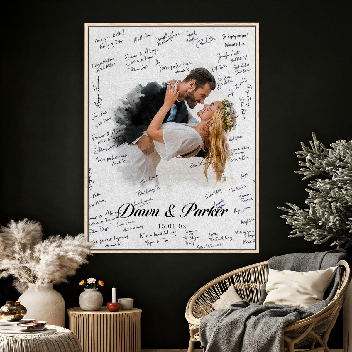 38010783-MGV-CV-24X36 - Wedding Guest Book Alternative Wall Art Canvas Print, Personalized Couple Photo Guestbook