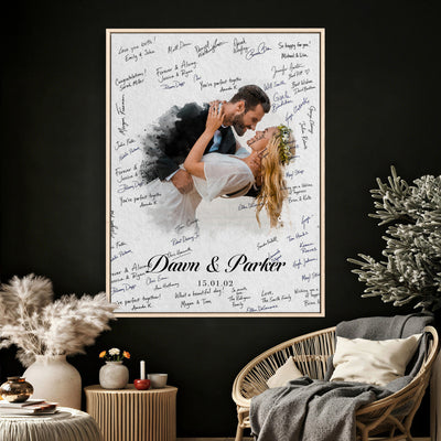 38010783-MGV-CV-24X36 - Wedding Guest Book Alternative Wall Art Canvas Print, Personalized Couple Photo Guestbook
