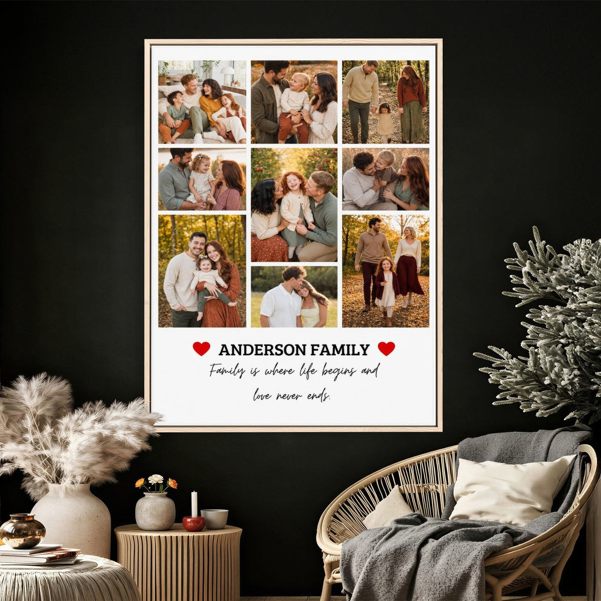 Family name and quote photo collage, canvas print