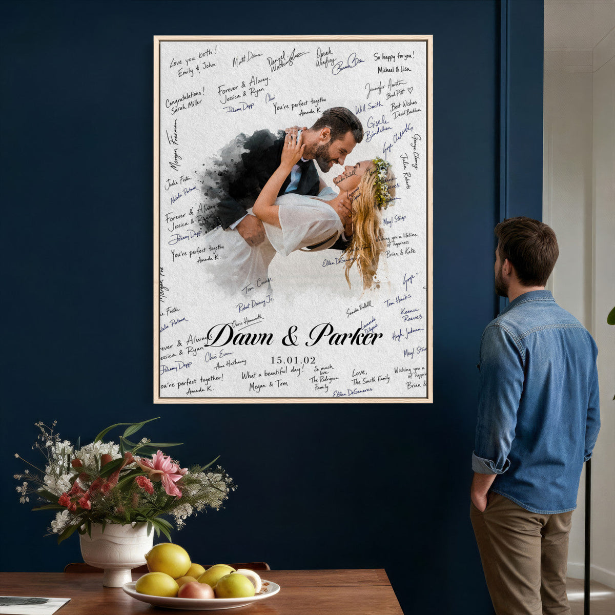 38010783-MGV-CV-24X36 - Wedding Guest Book Alternative Wall Art Canvas Print, Personalized Couple Photo Guestbook