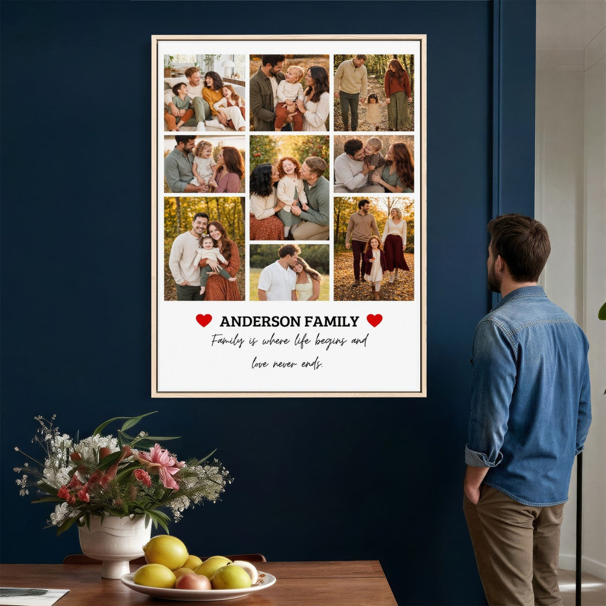 Personalized family photo collage, floating frame option