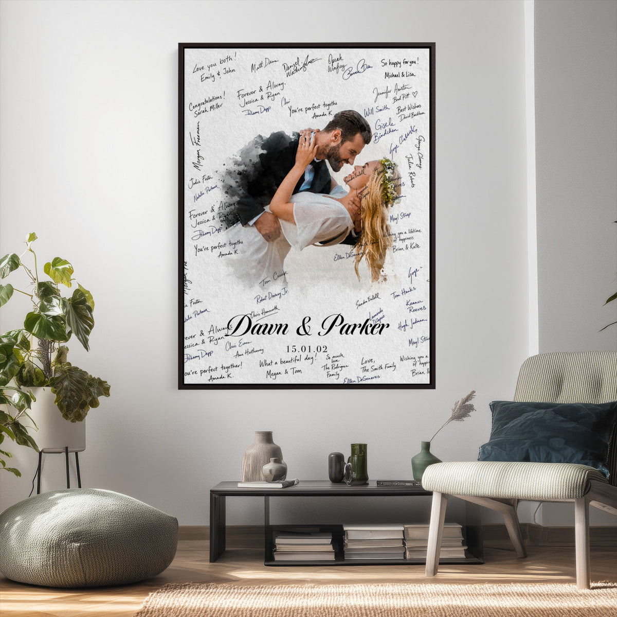 38010783-MGV-CV-24X36 - Wedding Guest Book Alternative Wall Art Canvas Print, Personalized Couple Photo Guestbook