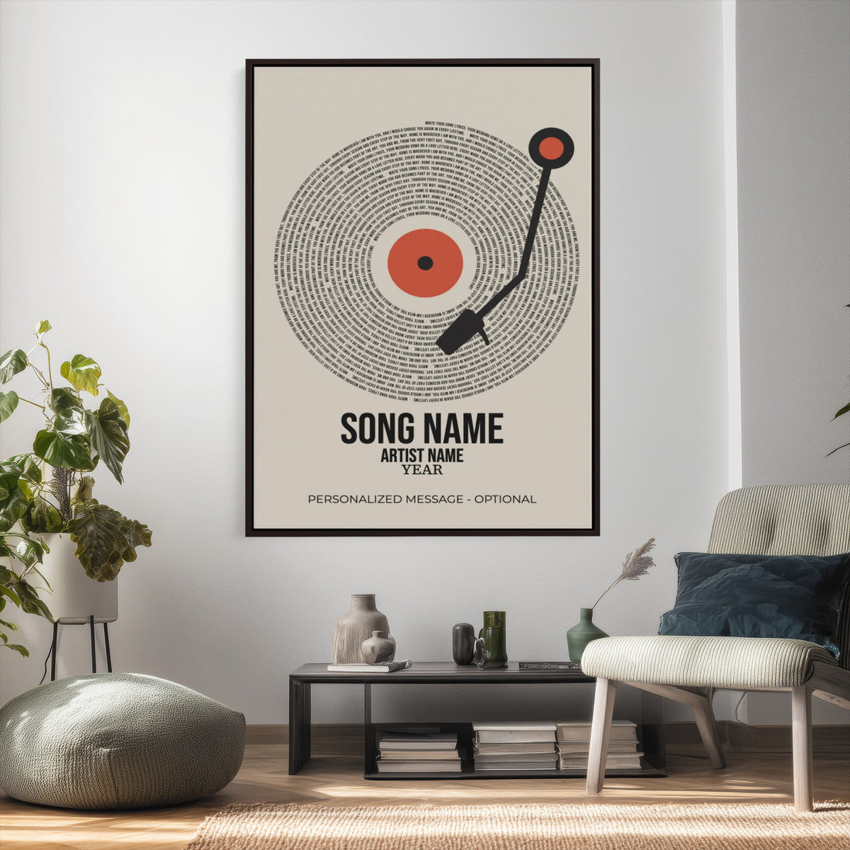 96475288Plak-_Poster-30x20 - Song Lyrics Record Canvas Print – Personalized Vinyl Style Photo Wall Art