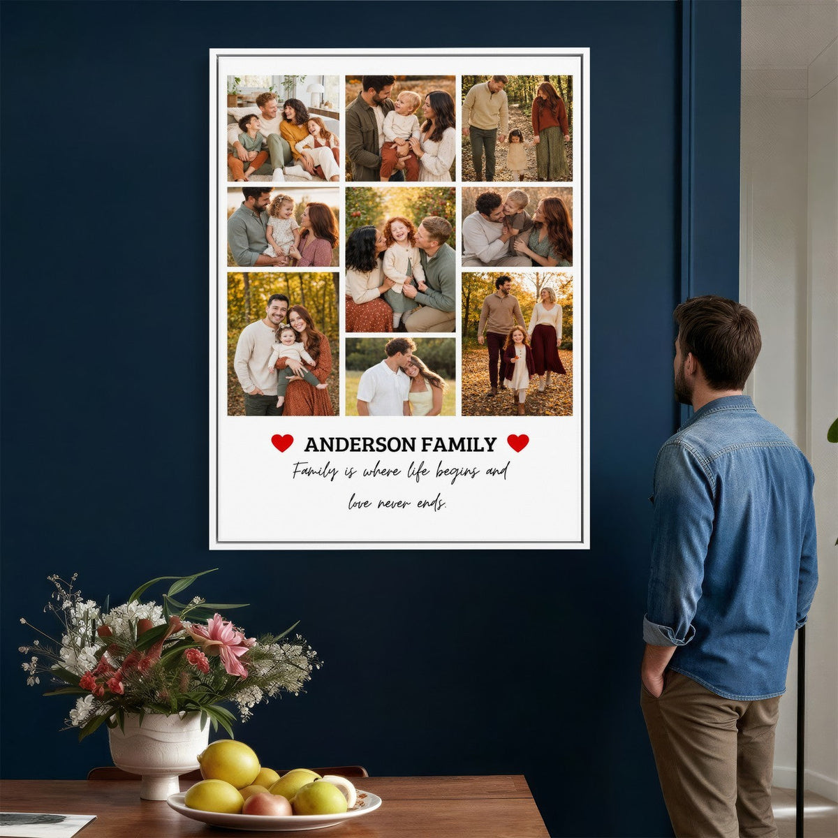 Personalized family name photo collage, canvas print
