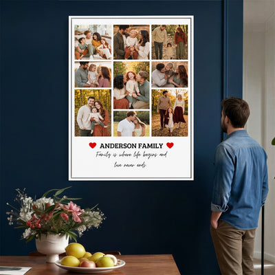 Personalized family name photo collage, canvas print