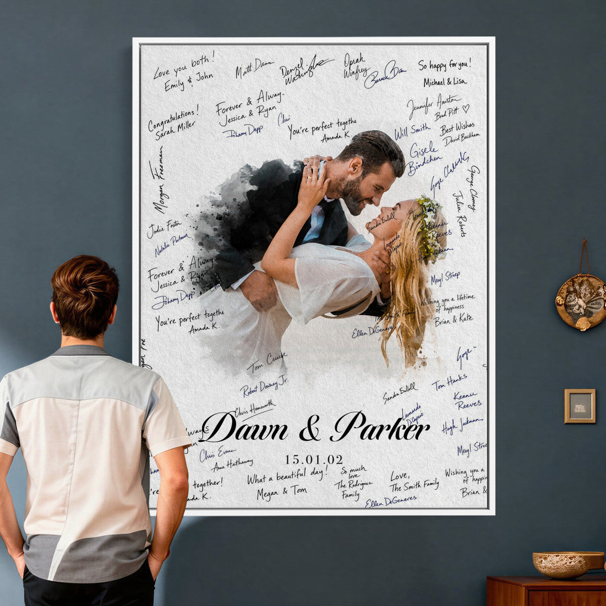 38010783-MGV-CV-24X36 - Wedding Guest Book Alternative Wall Art Canvas Print, Personalized Couple Photo Guestbook