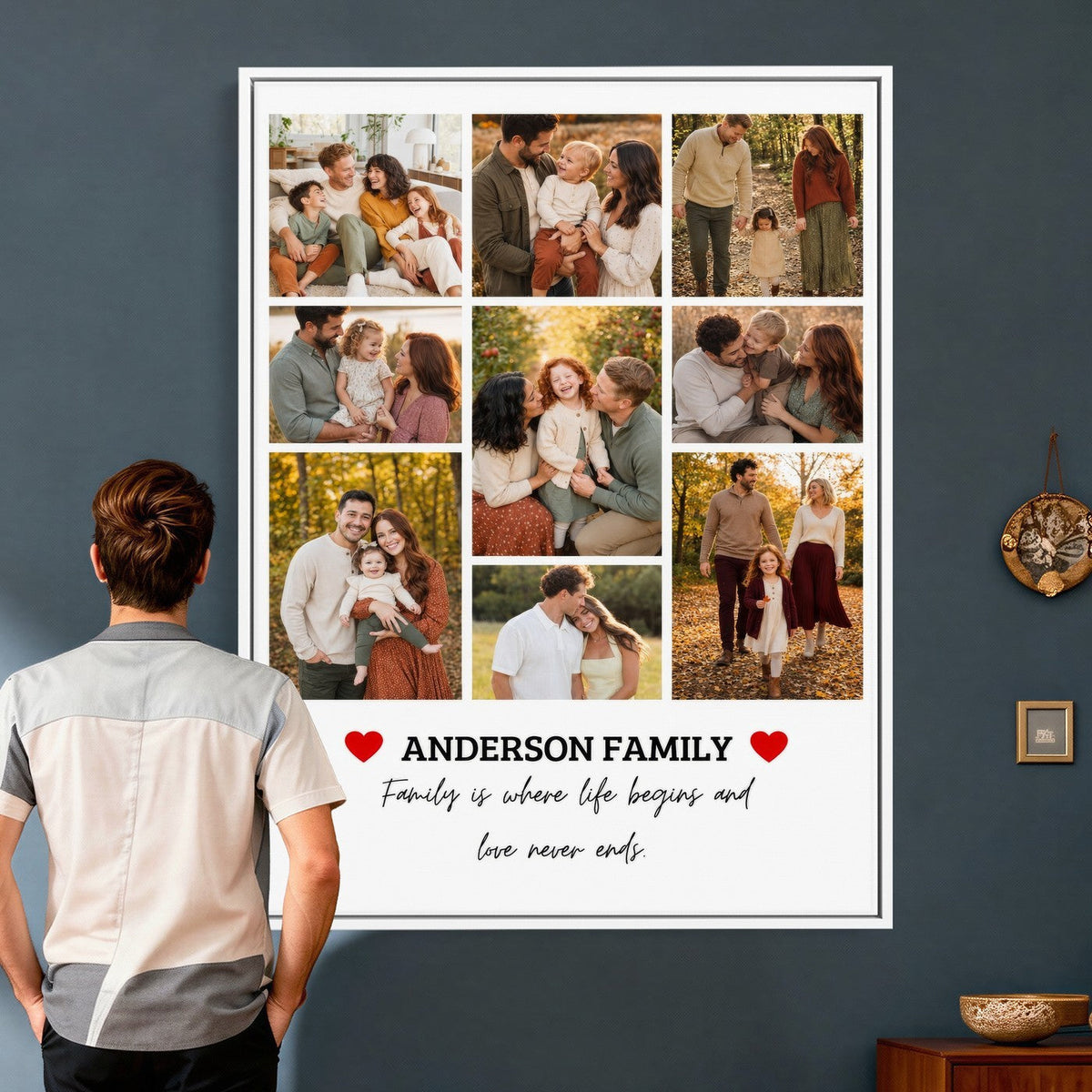 Family collage with nine photos and quote, print option