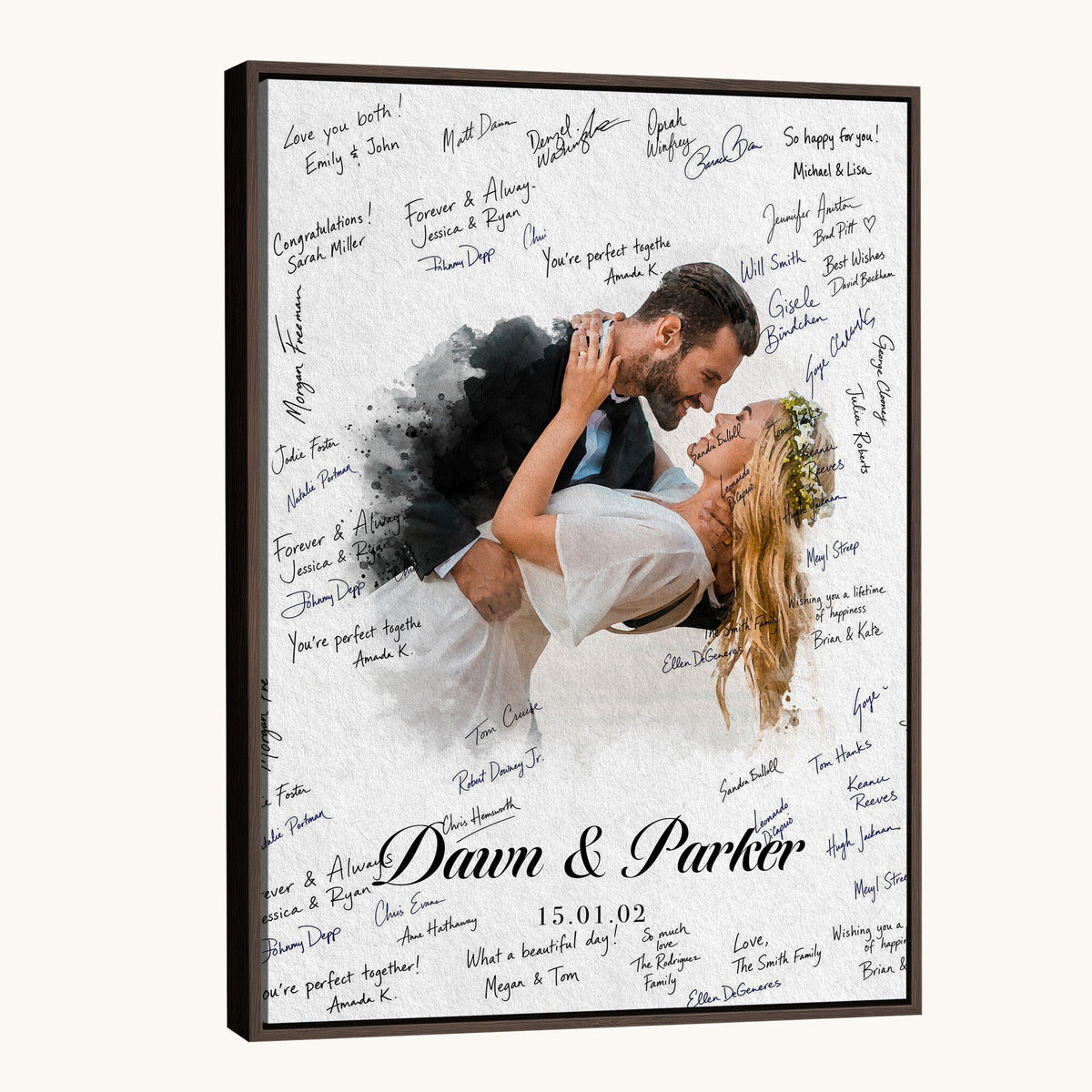 38010783-MGV-CV-24X36 - Wedding Guest Book Alternative Wall Art Canvas Print, Personalized Couple Photo Guestbook
