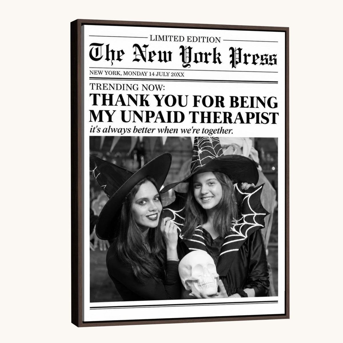 Funny Best Friend Newspaper Wall Art Print, Witch Halloween Decor