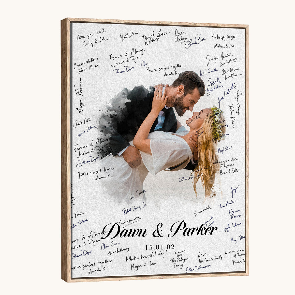 38010783-MGV-CV-24X36 - Wedding Guest Book Alternative Wall Art Canvas Print, Personalized Couple Photo Guestbook