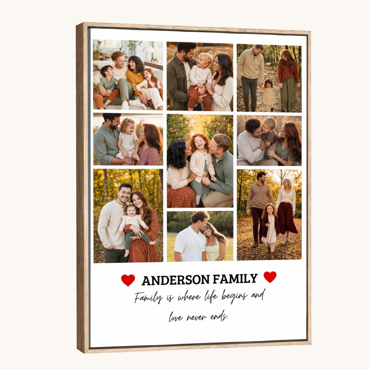 Custom nine photo collage with family name