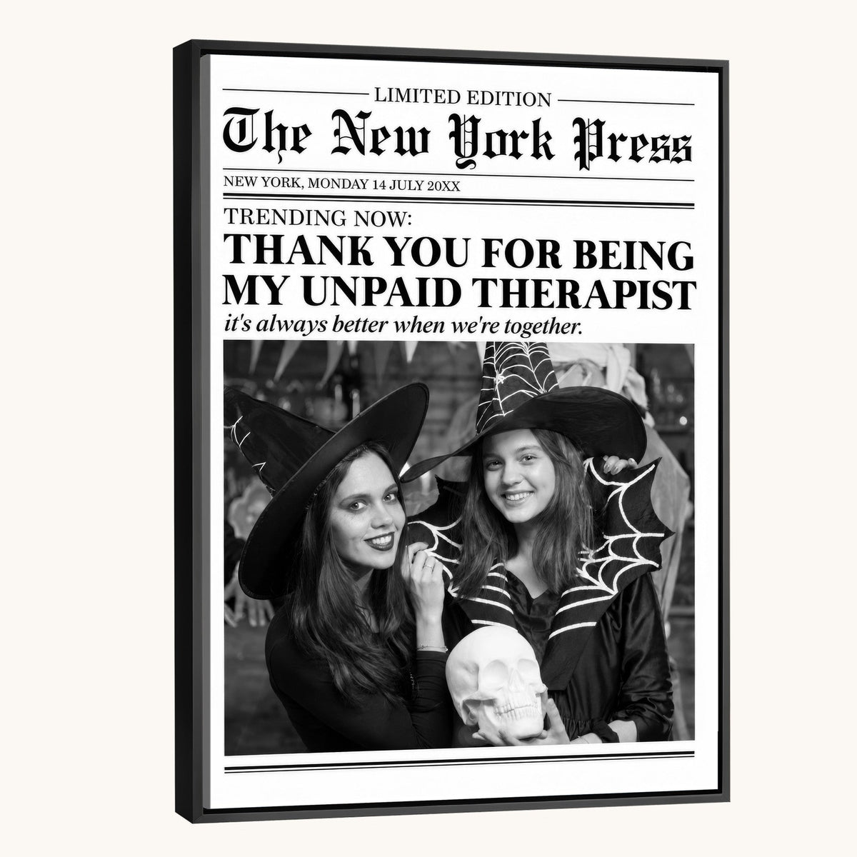 Funny Best Friend Newspaper Wall Art Print, Witch Halloween Decor
