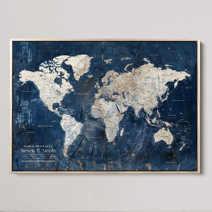 CSM02-MGV-CV-36X24-Custom Push Pin World Map Print – Personalized Canvas Wall Art for Travel Memories, Framed Gift for Couples, Anniversary or Wedding