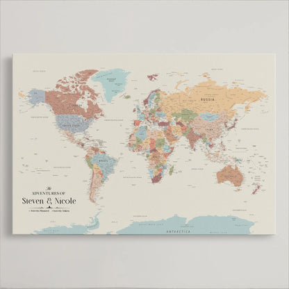 36424712-MGV-CV-36X24-Custom Push Pin World Map Print – Personalized Canvas Wall Art for Travel Memories, Framed Gift for Couples, Anniversaries, or Weddings