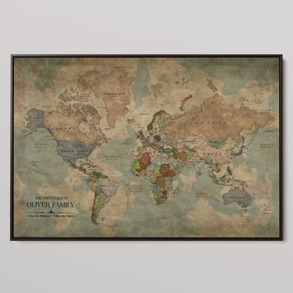 36424712-MGV-CV-36X24-Custom Push Pin World Map Print – Personalized Canvas Wall Art for Travel Memories, Framed Gift for Couples, Anniversaries, or Weddings