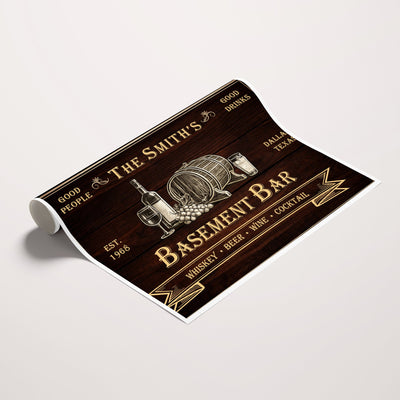 Custom Basement Bar Sign Canvas, Personalized Family Home Bar Wall Art
