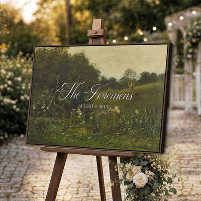 99042643-MCV-HS-36X24 - Personalized Family Name Sign | Wildflower Meadow Vintage Landscape Canvas | Wedding Gift