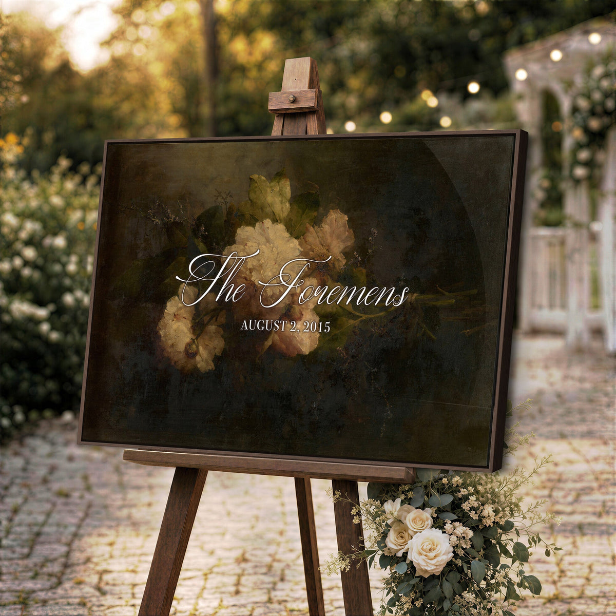 52520004-MCV-HS-36X24 - Personalized Family Name Sign | Cream Blooms Vintage Floral Canvas | Wedding Gift