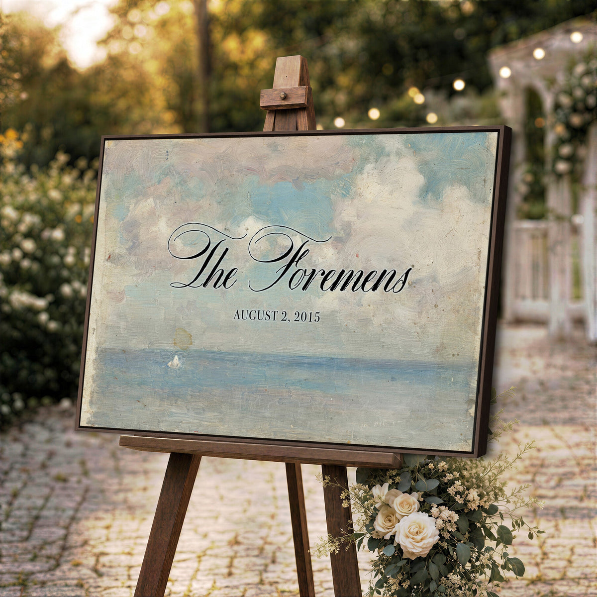 44421319-MCV-HS-36X24 - Wedding Easel Sign | Personalized Seascape Sailboat Vintage Canvas | Framed Welcome Sign for Ceremony