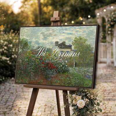 Wedding Easel Sign | Personalized Cottage Garden Vintage Canvas | Framed Welcome Sign for Ceremony