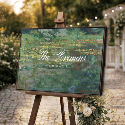 98675697-MCV-HS-36X24 - Wedding Easel Sign | Personalized Water Lily Pond Vintage Canvas | Framed Welcome Sign for Ceremony