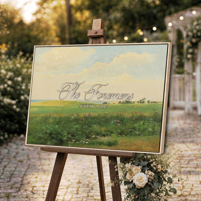 22038715-MCV-HS-36X24 - Personalized Family Name Sign | Open Field Vintage Landscape Canvas | Wedding Gift