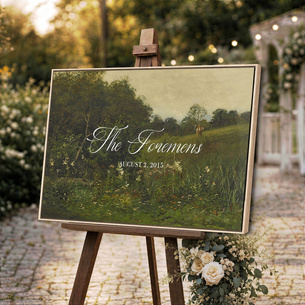 85357558-MCV-HS-36X24 - Personalized Family Name Sign | Evening Meadow Vintage Landscape Canvas | Wedding Gift