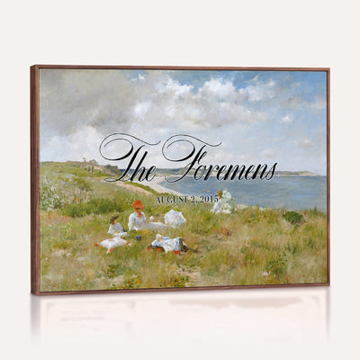 70430546-MCV-HS-36X24 - Personalized Family Name Sign | Hillside Picnic Vintage Landscape Canvas | Wedding Gift