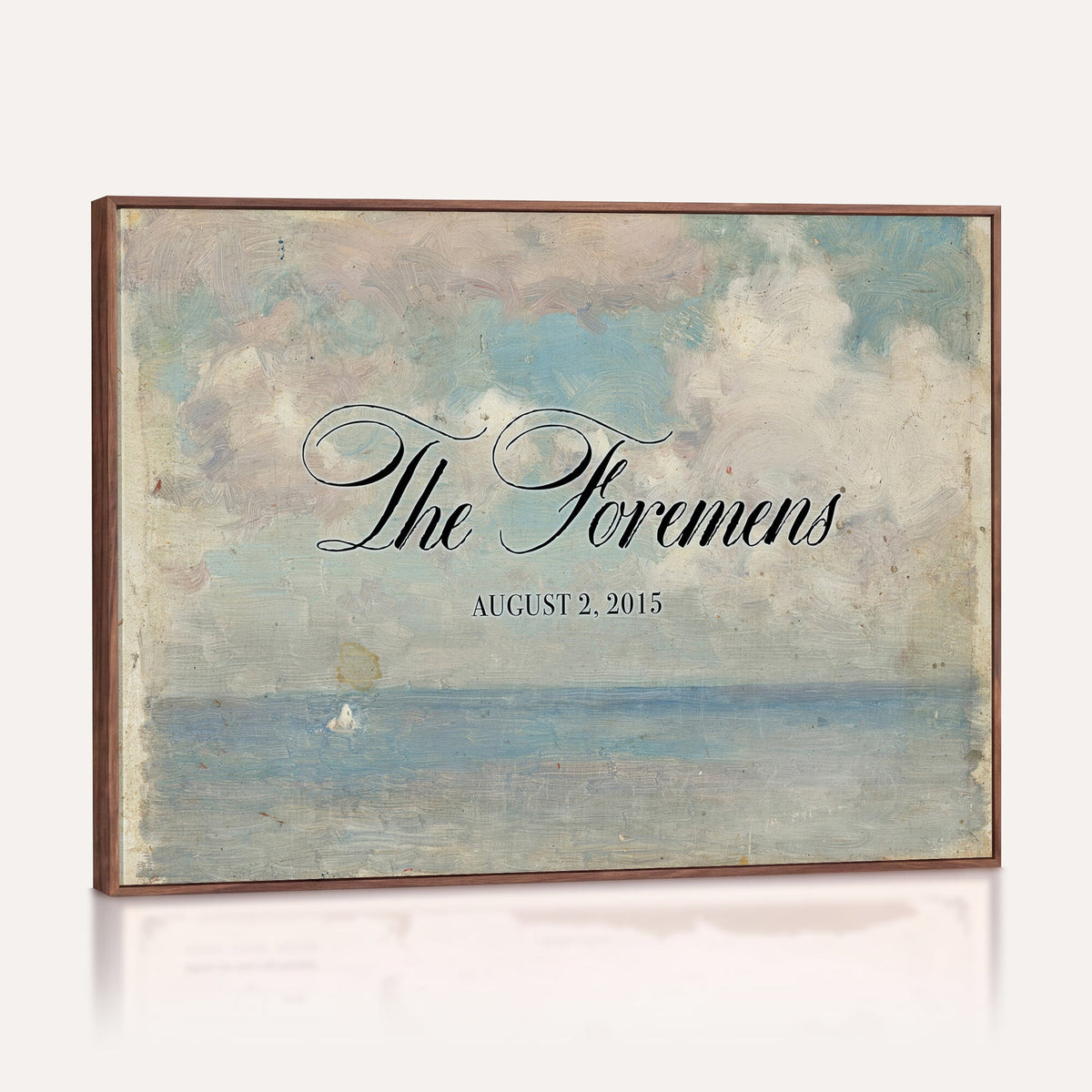 44421319-MCV-HS-36X24 - Wedding Easel Sign | Personalized Seascape Sailboat Vintage Canvas | Framed Welcome Sign for Ceremony