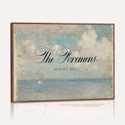 44421319-MCV-HS-36X24 - Wedding Easel Sign | Personalized Seascape Sailboat Vintage Canvas | Framed Welcome Sign for Ceremony
