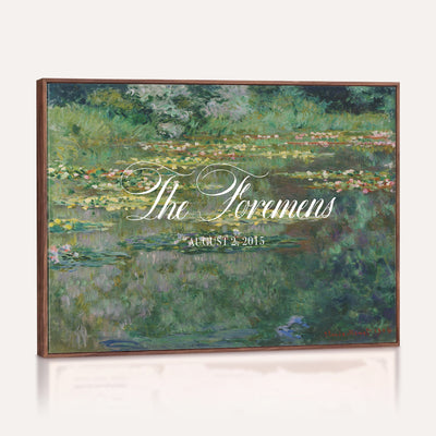 98675697-MCV-HS-36X24 - Wedding Easel Sign | Personalized Water Lily Pond Vintage Canvas | Framed Welcome Sign for Ceremony