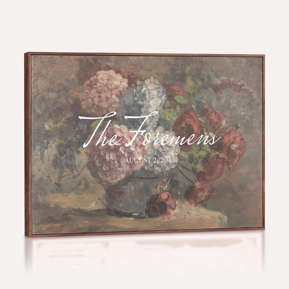 48524805-MCV-HS-36X24 - Wedding Easel Sign | Personalized Rose Bouquet Vintage Canvas | Framed Welcome Sign for Ceremony