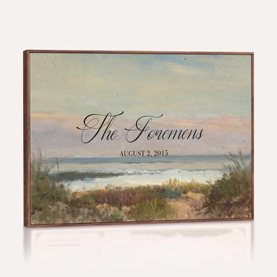 37585091-MCV-HS-36X24 - Wedding Easel Sign | Personalized Coastal Dunes Vintage Canvas | Framed Welcome Sign for Ceremony