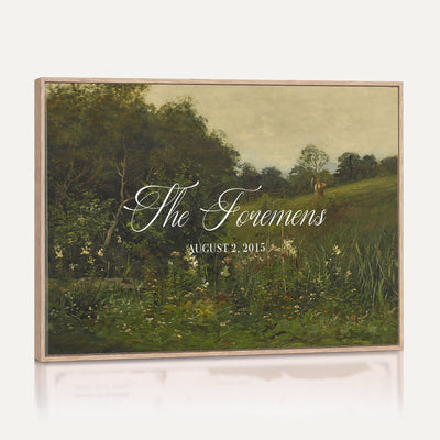 85357558-MCV-HS-36X24 - Personalized Family Name Sign | Evening Meadow Vintage Landscape Canvas | Wedding Gift