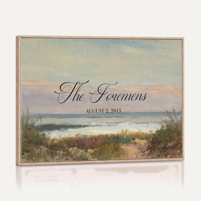 37585091-MCV-HS-36X24 - Wedding Easel Sign | Personalized Coastal Dunes Vintage Canvas | Framed Welcome Sign for Ceremony