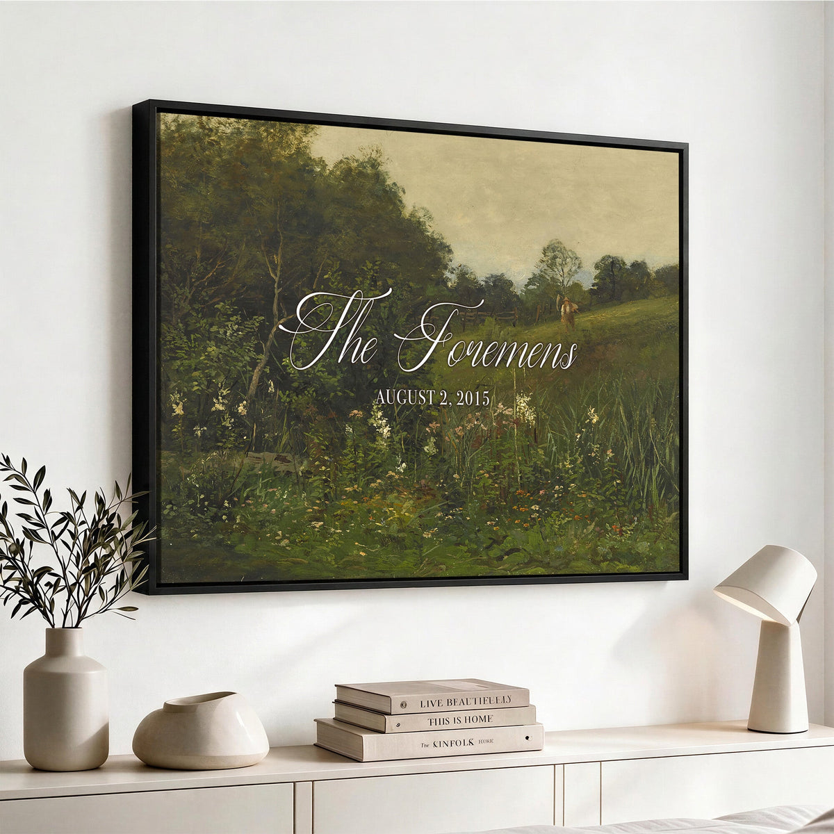 99042643-MCV-HS-36X24 - Personalized Family Name Sign | Wildflower Meadow Vintage Landscape Canvas | Wedding Gift