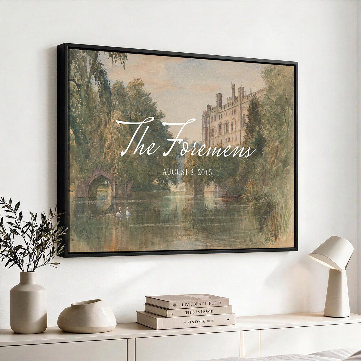 41425019-MCV-HS-36X24 - Personalized Family Name Sign | Lakeside Manor Vintage Landscape Canvas | Wedding Gift