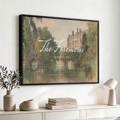 41425019-MCV-HS-36X24 - Personalized Family Name Sign | Lakeside Manor Vintage Landscape Canvas | Wedding Gift
