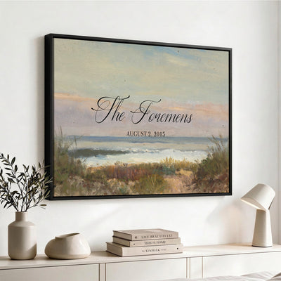 37585091-MCV-HS-36X24 - Wedding Easel Sign | Personalized Coastal Dunes Vintage Canvas | Framed Welcome Sign for Ceremony